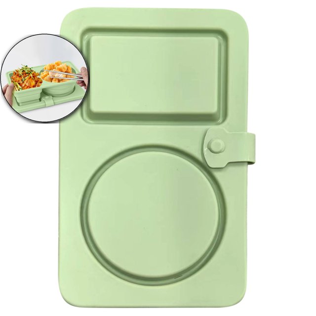 Dvruxg Boîte à Collation en Silicone à Double Compartiment, Récipient à Lunch Réutilisable et Étanche, Plateau à Condiments Pliable pour Déjeuners