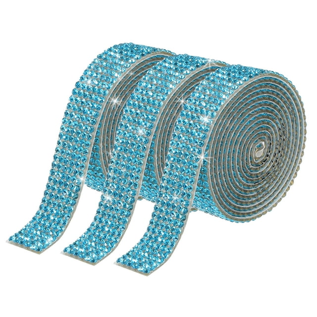 Unique Bargains 3Roll 1 Yard 8mm Self Adhesive Crystal Rhinestone Ribbon for Crafts Project, Lake Blue