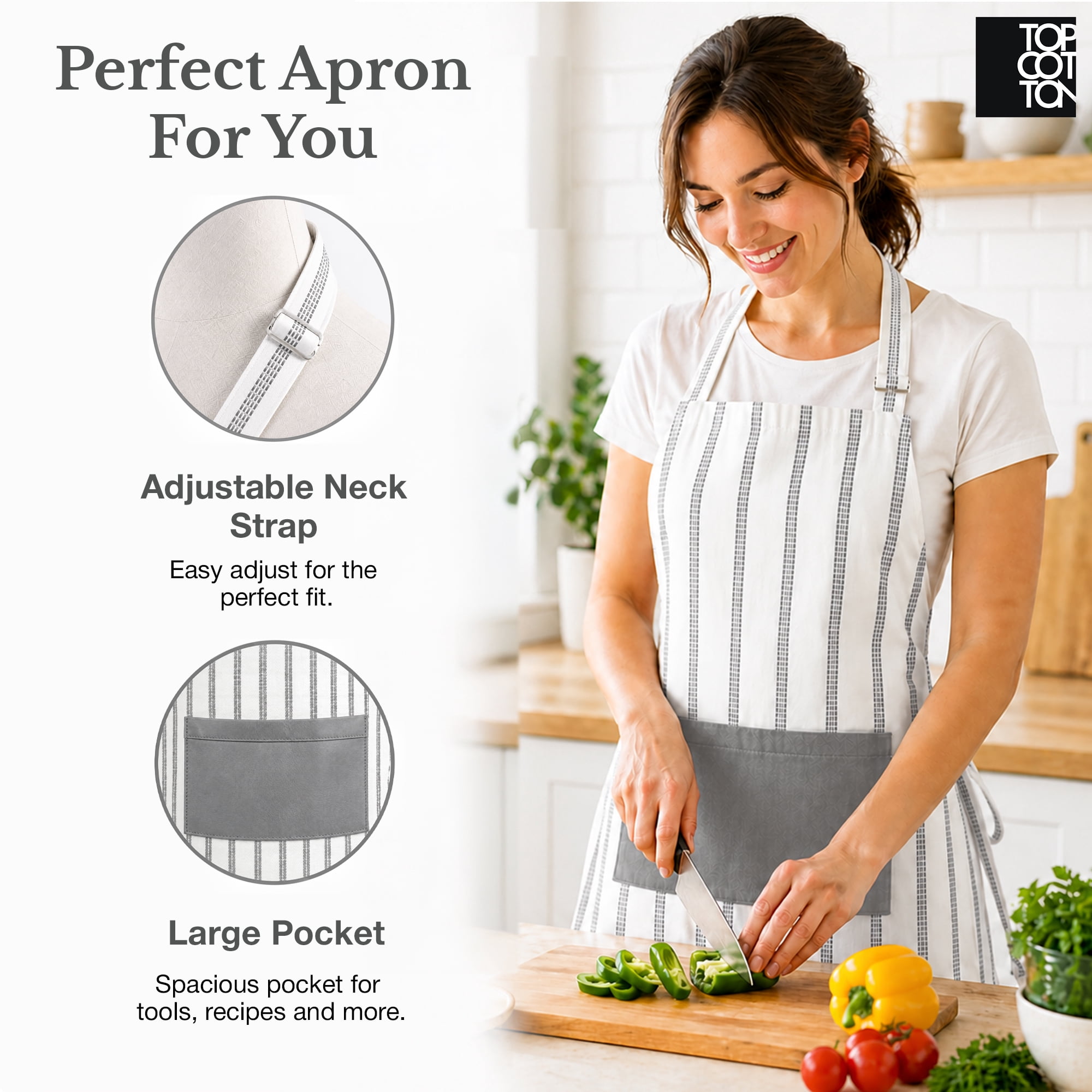 Top Cotton 20 Piece Kitchen Linen Set, Cotton Kitchen Towels, Dishcloths, Apron, Oven Mitts and Pot Holders (Ash Gray)
