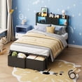 thumbnail image 5 of Fairy Twin Bed Frame with Storage Headboard, LED Lights & Charging Station, Metal Platform Bed with 2 Drawers, No Box Spring Needed, Black, 5 of 8
