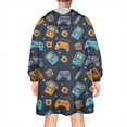thumbnail image 2 of Wearable Oversized Blanket,Retro Consoles Games Icons Blue Pattern Wearable Blanket Hoodie for Adults,Cozy Hooded Blankets with Super Pockets,Super Warm Fuzzy Pullover for Women & Men, 2 of 6