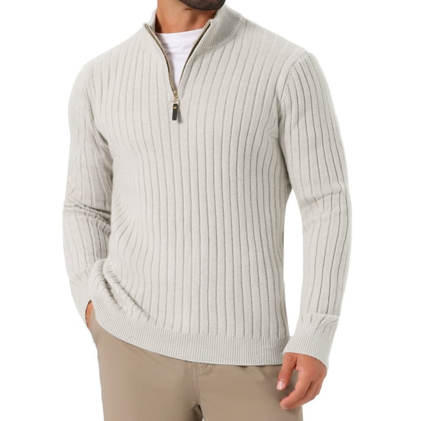SUÉTER DE PULLOVER DE CUELLO ALTO PARA HOMBRES INSPIRE CHIC, CON CREMALLERA DE CUARTO, TEJIDO, TALLA L, GRIS CLARO