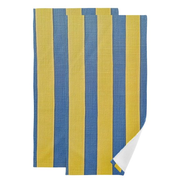 Blue-yellow Vertical Stripes Hand Towel Absorbent Bath Towels for Bathroom Sports Gym 28" x 14" Set of 2