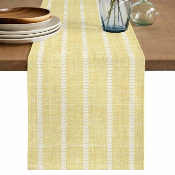 Pale Yellow Striped Table Runner 72 Inches Long - Modern Minimalist Lines Pattern Kitchen Dining Burlap Linen Tablerunner for Small/Round/Square/Wedding/Coffee/Dining Table Party Home Décor 13 x 72