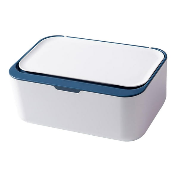 Dispensador de pañuelos, toallas húmedas, organizador de almacenamiento de colores, organizador a prueba de polvo, toallitas húmedas azul blanco