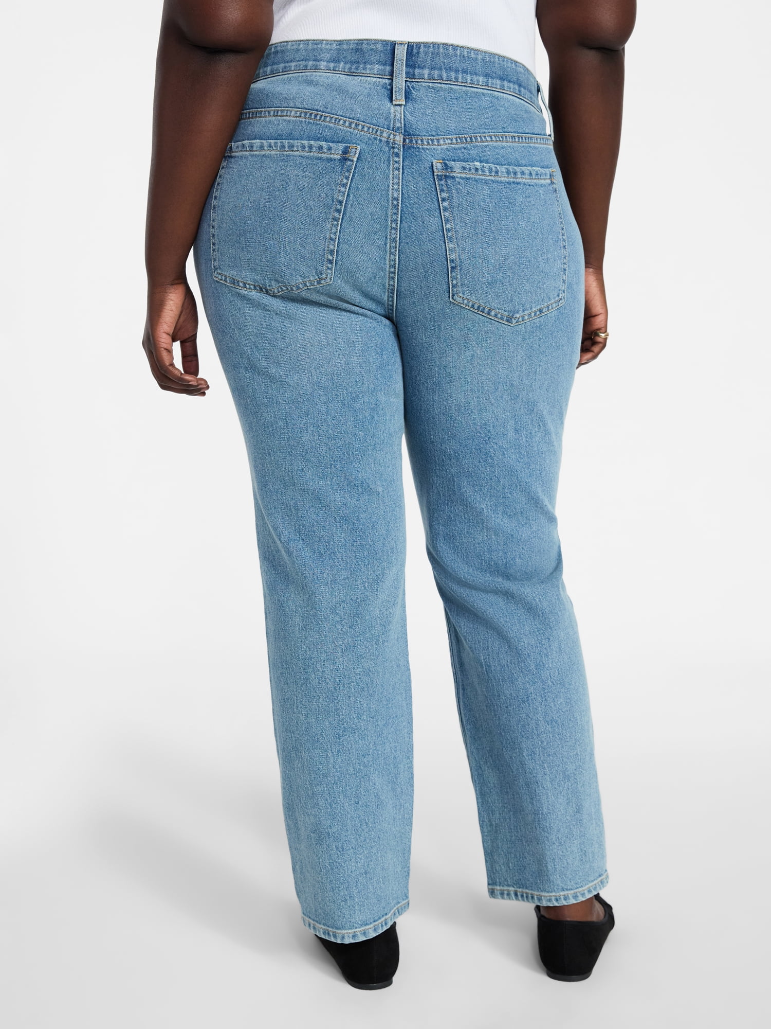 Terra & Sky Women's Plus Signature High Rise Straight Leg Jeans with Control Panel, Sizes 16W-28W