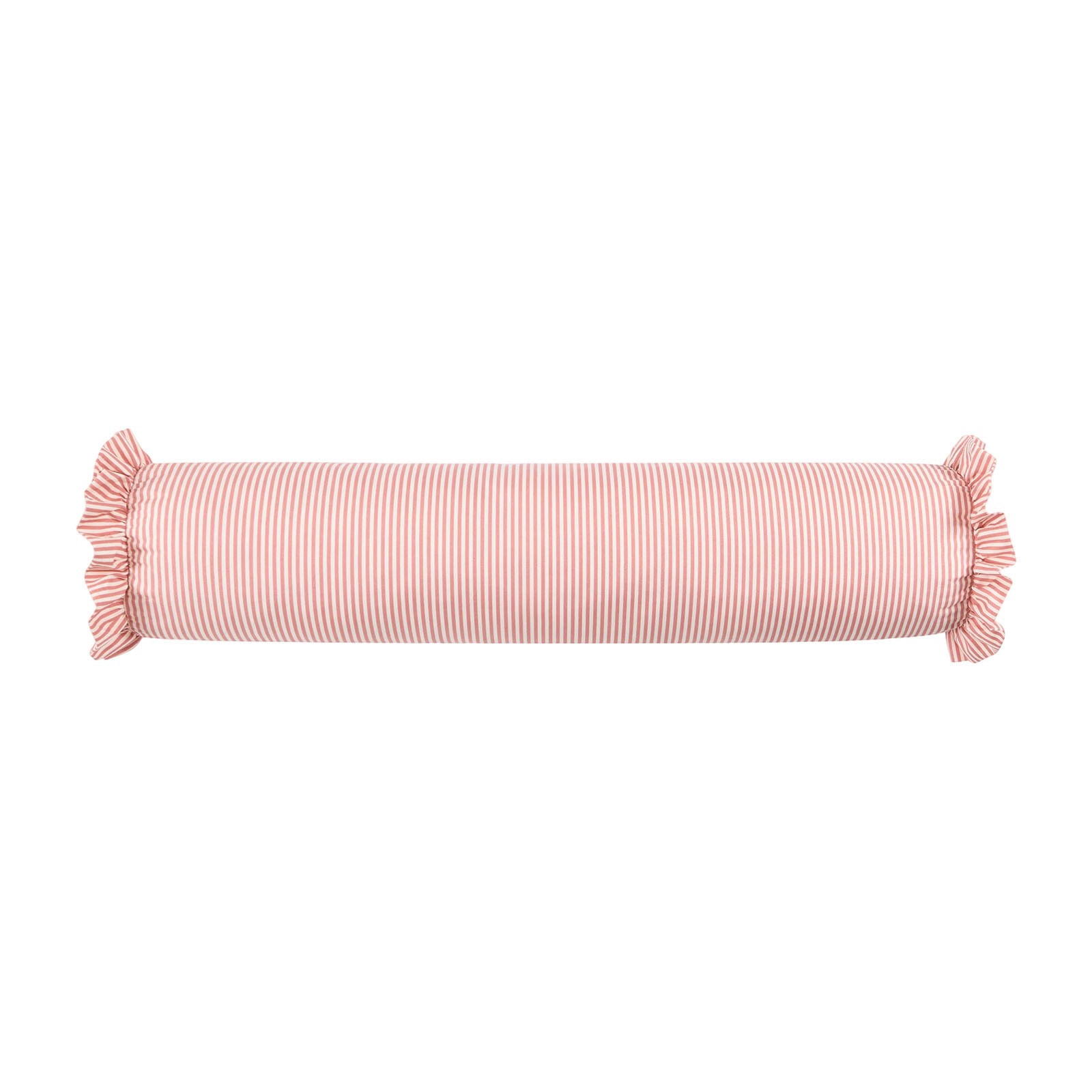 Striped Body Pillow with Ruffled Edges, Large Round Bolster Roll Pillow for Side Sleepers, Tube-Style Hugging Body Pillow for Bed & Sofa, Removable Washable Cover, 36 x 8 Inch, Pink