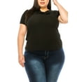 thumbnail image 2 of Women's Plus Size Short Sleeve Top with Puff Sleeves Lace Accent Round Neck, 2 of 5