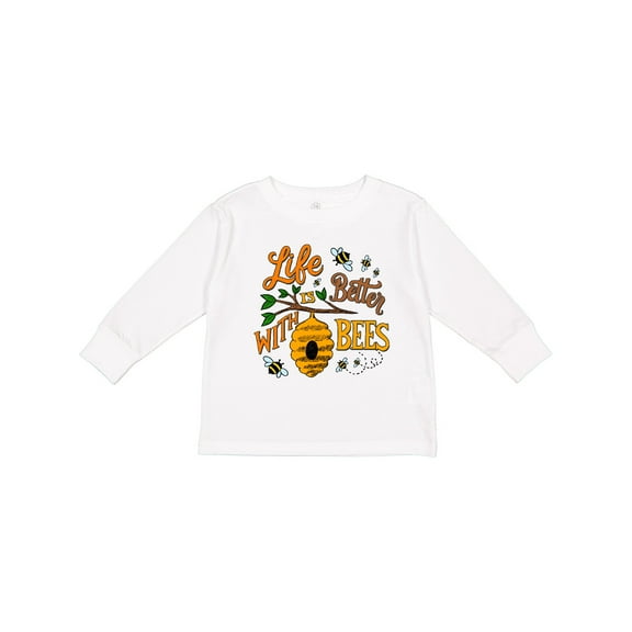 Inktastic Life is Better with Bees with Beehive Illustration Boys or Girls Long Sleeve Toddler T-Shirt