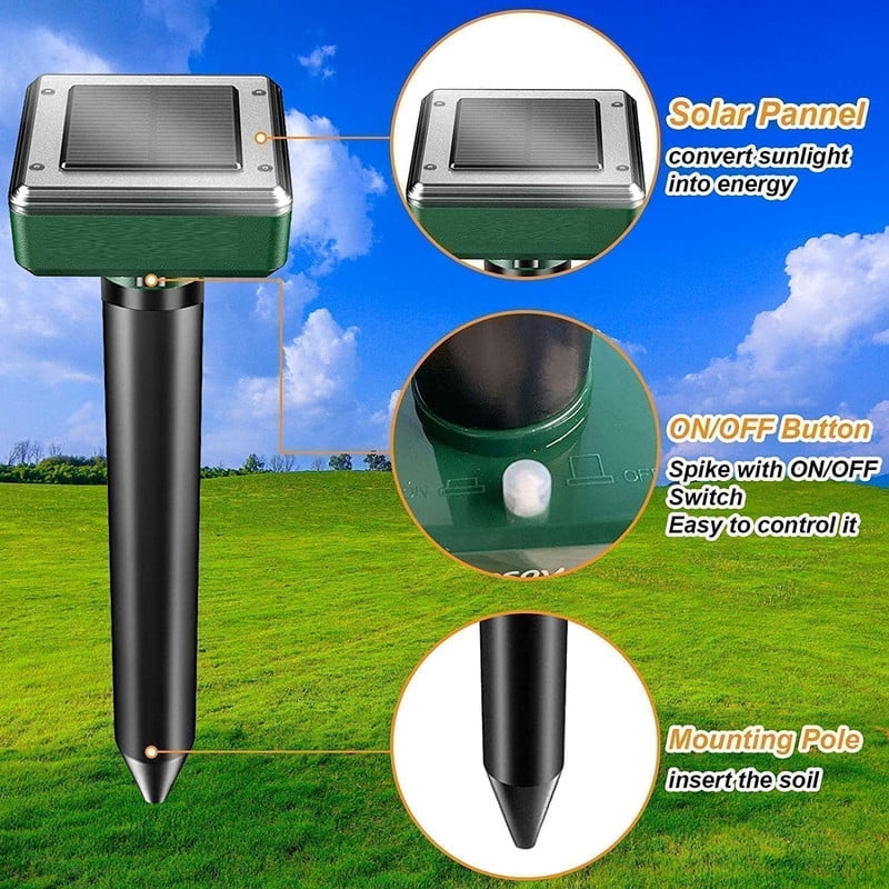 8 Pack Solar Powered Mole Repellent, Ultrasonic Outdoor Pest Repeller for Lawns & Gardens - Waterproof, Chipmunk, Vole, Gopher, Groundhog, Snake Deterrent