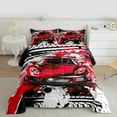 thumbnail image 2 of Manfei Cartoon Sport Car Bedding Comforter Set for Boy, Modern Graffiti Watercolor Twin Comforter Sets, Red Automobile Reversible Bedding Set, Super Cozy Room Decor, 2-Piece, 2 of 8