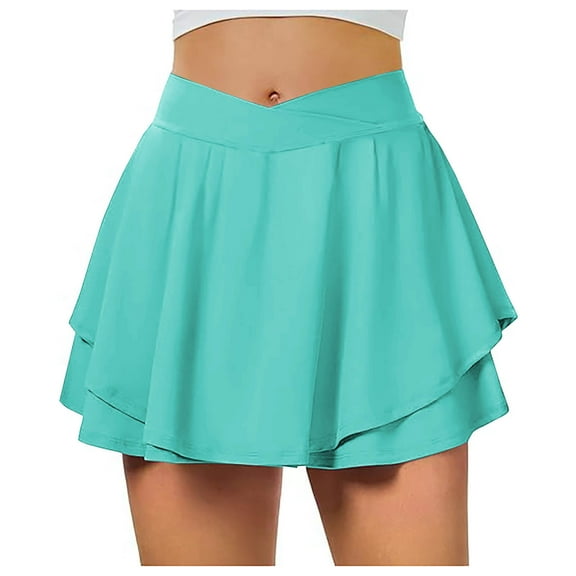 Womens Mini Tennis Skirt Athletic Workout Golf Shorts Skorts Flowy Crossover Pleated Skirts for for Summer Running Workout Sports