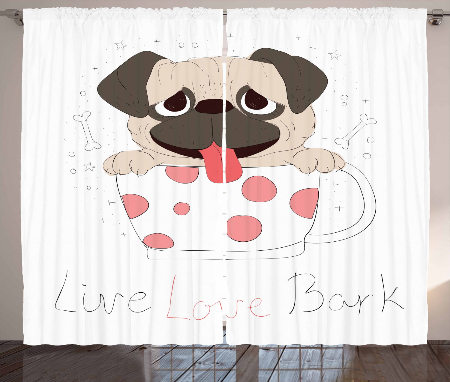 FUR EVER FRIEND Shower Curtain best dog print "Live Love Bark" bathroom puppy 