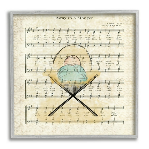 Stupell Industries Baby Jesus Cradle Away In Manger Musical Script, 12 x 12, Design by Andi Metz