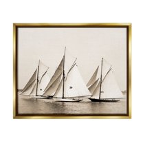 Stupell Industries Vintage Sailboat Fleet Transportation Photography Gold Floater Framed Canvas Art Print Wall Art, 31 x 25