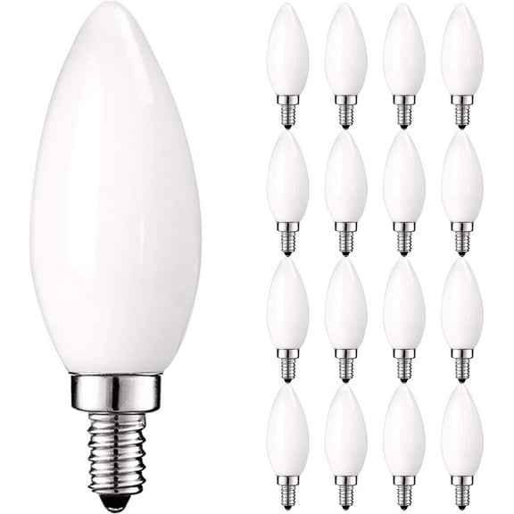 Luxrite E12 LED Chandelier Frosted Light Bulbs, Dimmable, 60 Watt Equivalent, 2700K Warm White, 450 Lumens, Blunt Tip, 24-Pack