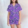 thumbnail image 2 of Xudanell Toddler Girl 4th of July Outfit Patriotic Graphic Button Shirt with Elastic Waist Shorts 250th Anniversary Celebration Set Purple 10-11 Years, 2 of 5