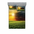 thumbnail image 2 of Rustic Bedding Set with Sheet & Covers, Dramatic Sunset Agricultural Field Sunbeams Bursting Through Dark Clouds Scene, Printed Bedroom Decor 2 Shams, 4 Sizes, Green Yellow, by Ambesonne, 2 of 3