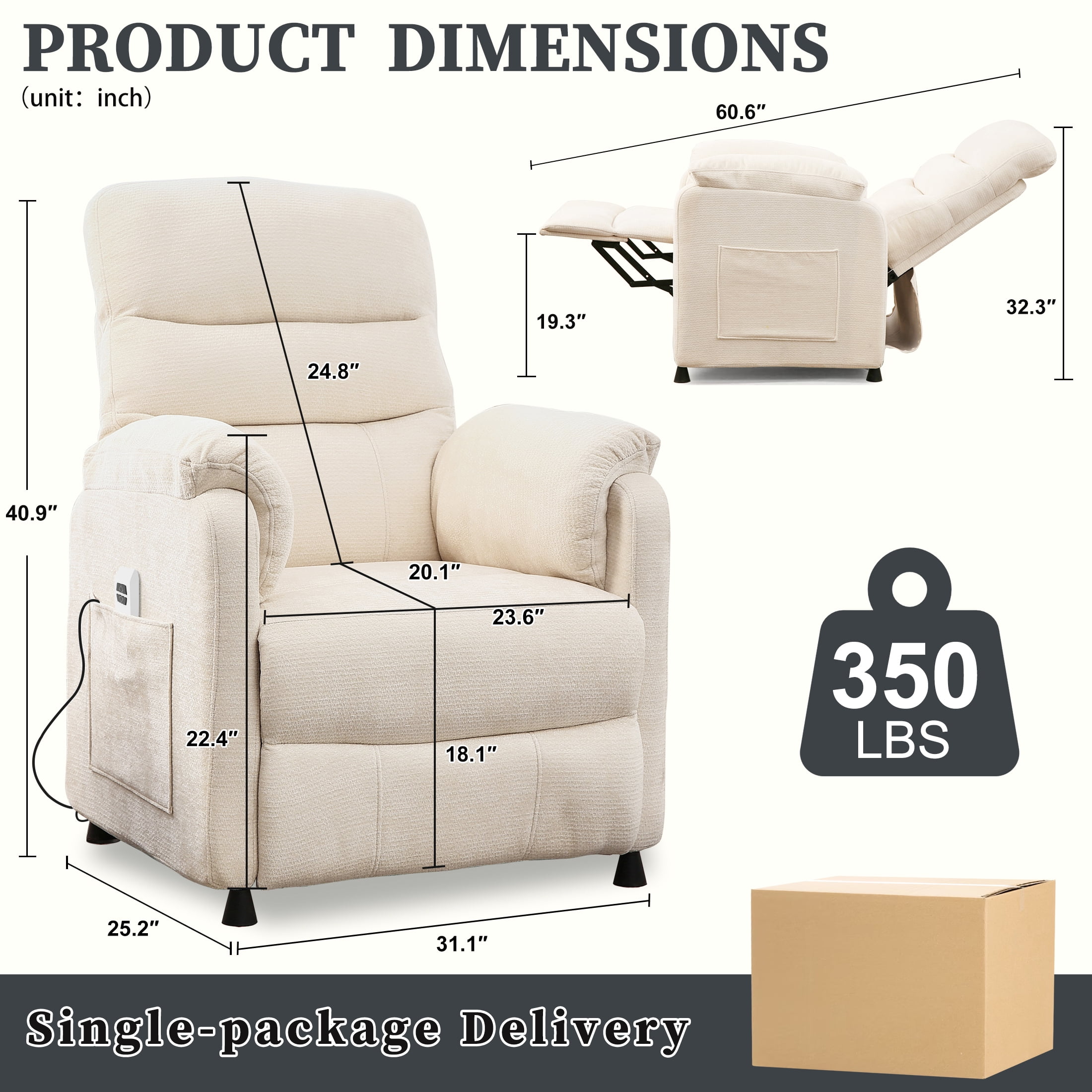 Power Recliner Chair Living Room with Adjustable Backrest and Footrest, Electric Recliner Chair for Adults, Luxurious Chenille Fabric (Beige)