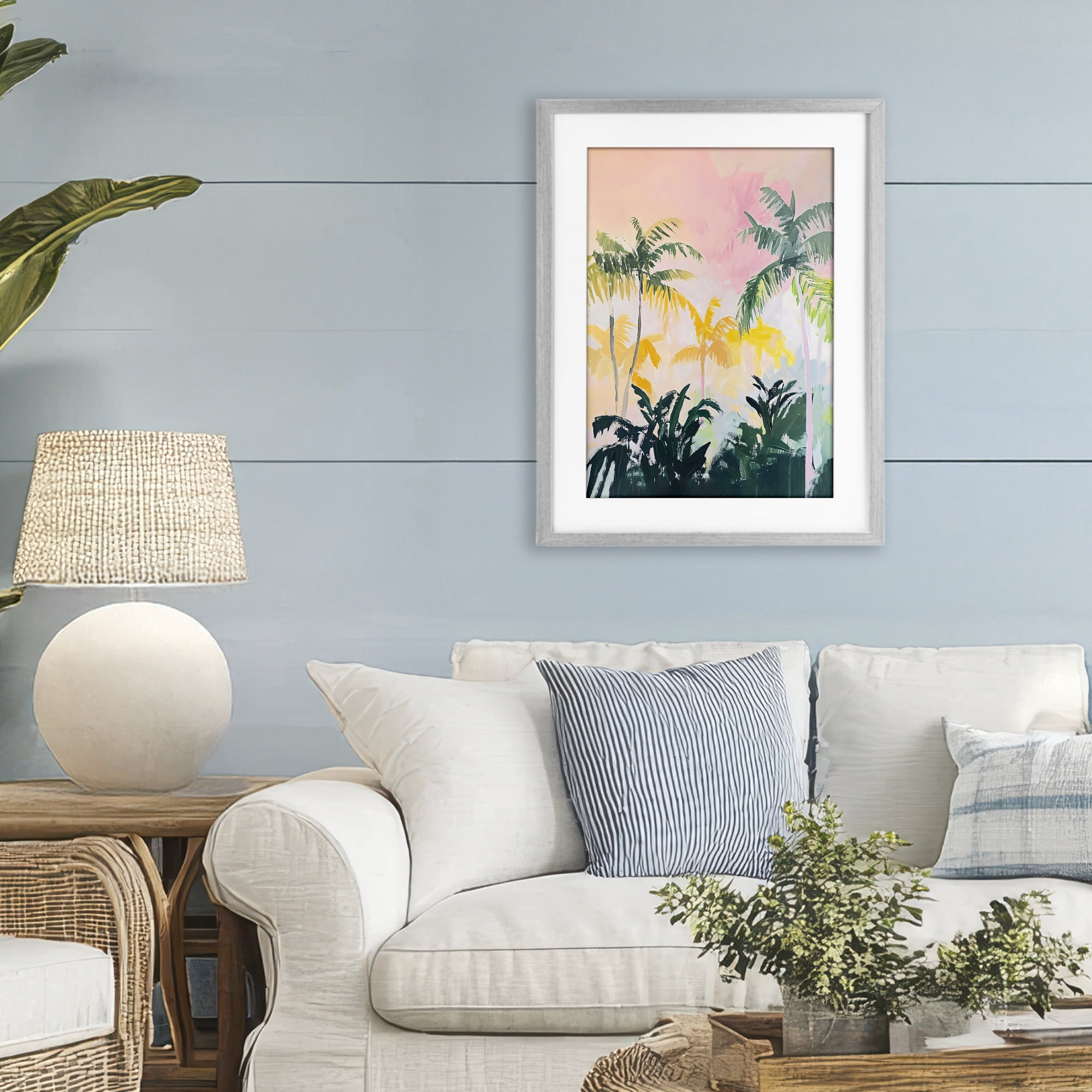 Stupell Industries Pastel Palms in Morning Glow Gray Framed Print Under Glass, design by The Prints Vibe
