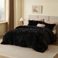 thumbnail image 5 of Intelligent Design Full/Queen Shaggy Faux Comforter Set, Long Fur Wave Spring Comforter Bedding Set, 3-Piece Warm Bed Set with Pillow Sham, Black, 5 of 8