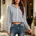 thumbnail image 2 of QIYAGBSA Hoodies for Women Zip Up Ruffle Hem Cropped Long Sleeve Sweatshirt with Ribbed Cuffs Casual Sportswear (Gray, L), 2 of 7