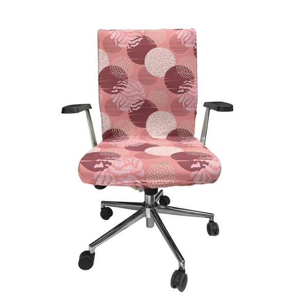 Ambesonne Abstract Office Chair Cover Stretchable High Back, Assorted Circular Shapes, Pale Maroon Coral