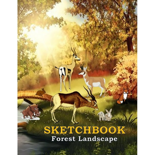 Sketchbook Forest Landscape Blank pages with white paper for