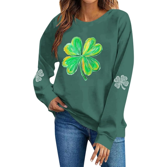 TaTaai Womens Long Sleeve St Patricks Sweatshirt Crewneck Casual Pullover Holiday Print Fleece Lined Loose Fit Gift