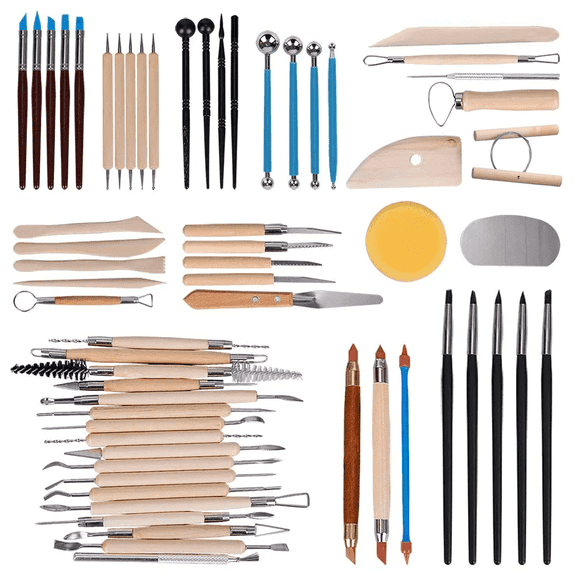 Tonsiki 61pcs Ceramic Air Dry Clay Tool Carving Set, Pottery Polymer Clay Tool Sculpting Kit For Adult & Kid DIY Art Craft