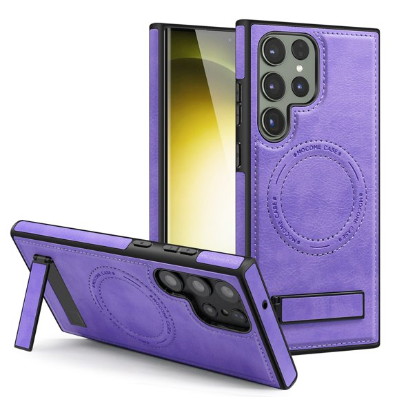 Dteck Magnetic Leather Case for Samsung Galaxy S24 Plus,Shockproof TPU Bumper Compatible with Mag-safe Adjustable Kickstand Back Protective Cover for Galaxy S24 Plus,Purple