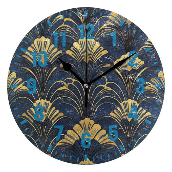 Yayeee 10" Wall Clock Battery Operated Quartz Round Silent Non-Ticking Home Decor,Gold Art Pattern