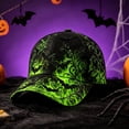 thumbnail image 3 of Gothic Flame Baseball Cap, Adjustable Curved Bill Hat, Spooky Party Accessory for Men Women, Black Fire Embroidered Cap, Alternative Streetwear​, Green, 3 of 6