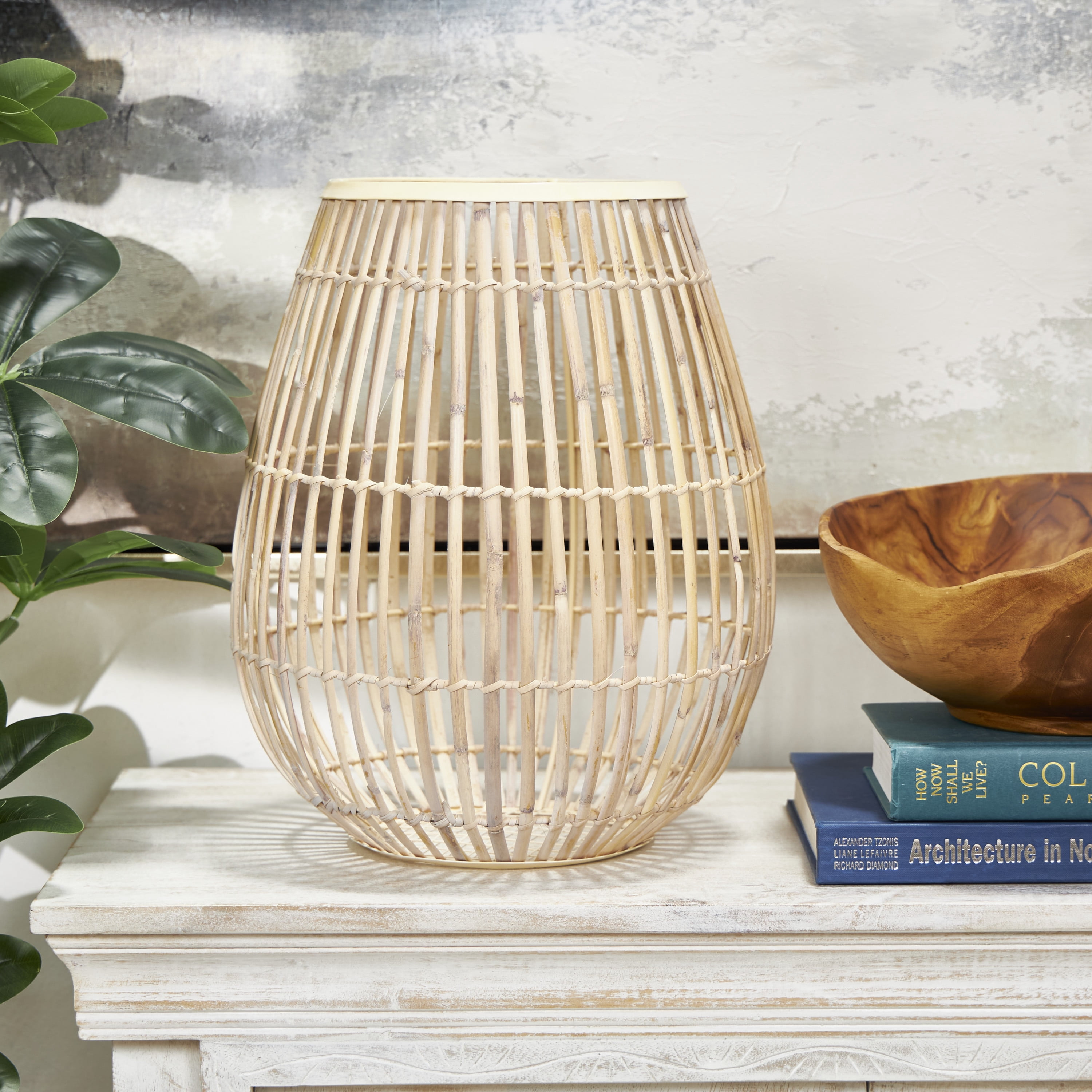 DecMode 15" Handmade Open Frame Round Brown Bamboo Vase