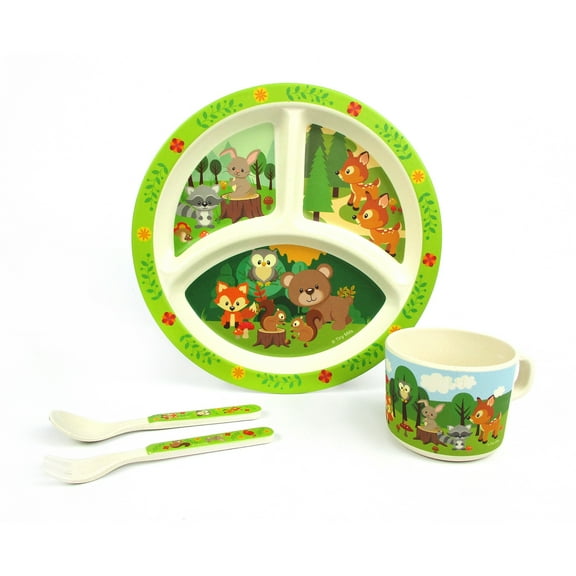4 Pcs Plant Based Kid's Cute Woodland Animals Dinnerware Set for Gifts, Birthdays, Christmas, Holidays, Hanukkah, Easter