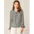 thumbnail image 2 of INSPIRE CHIC Blusa con cuello en V y lazo floral para mujer, camisa de manga larga con volantes y trompeta vintage, top Blanco negro S, 2 of 6