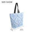 thumbnail image 4 of Open Top Canvas Tote Bag with Zipper Reusable Shopping Bag 13.5x15" Roomy Carryall Blue Elegant Geometric Design, 4 of 9