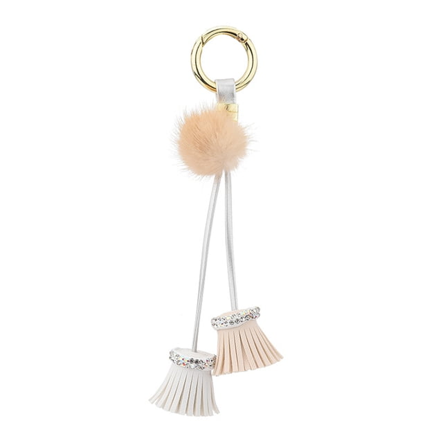 Arcilla Diamantes Llavero Borla Colgantes Pelota de piel de visón Colgante Pequeño regalo Presente Moda Exquisita Quitar accesorio Ropa, zapatos y accesorios Miscelánea amarillo y blanco 19CM Minnieouse AP014291-01