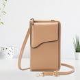 thumbnail image 6 of Women's Small Leather Cell Phone Purse Bag, PU Leather Zipper Shoulder Clutch, Card Holder Purse Khaki, 6 of 7