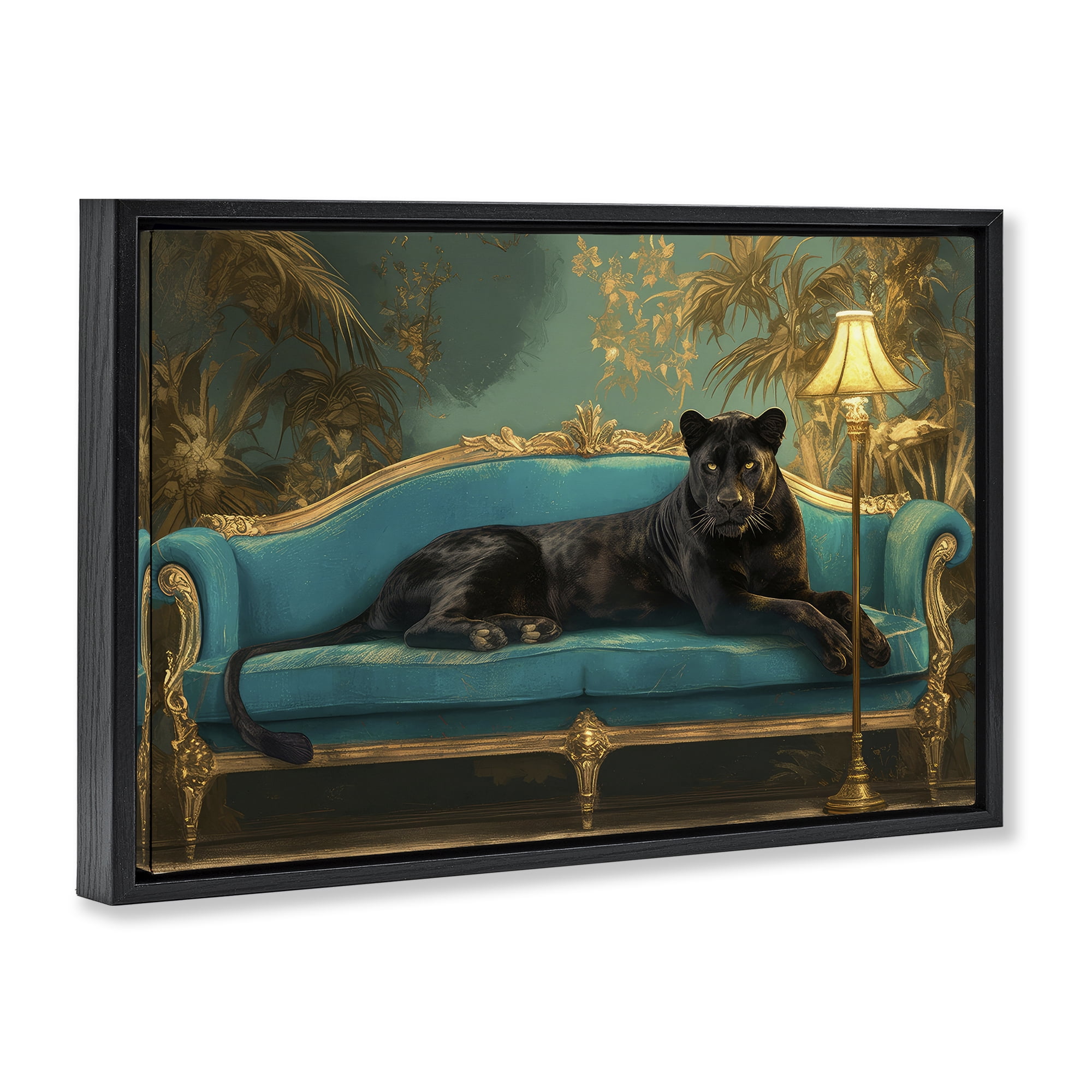 Stupell Industries Exotic Lounging Panther Black Framed Floater Canvas Wall Art, design by Tina LeCour