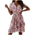 thumbnail image 1 of Robe d'Été Bohème à Boutons Col en V Imprimé Floral Manches Courtes Froncées Robe de Plage, 1 of 8
