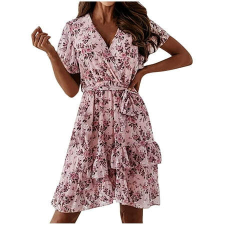 

skpabo Nightgowns for Women V Neck Nightshirts Short Sleeve Soft Sleepwear Side Split Pockets Long Nightdress S-3XL