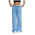 thumbnail image 3 of felwors Women's Sequin Palazzo Pants with Drawstring Waist Wide Leg Trousers for Casual Wear and Party Outfits（Blue， L）, 3 of 8