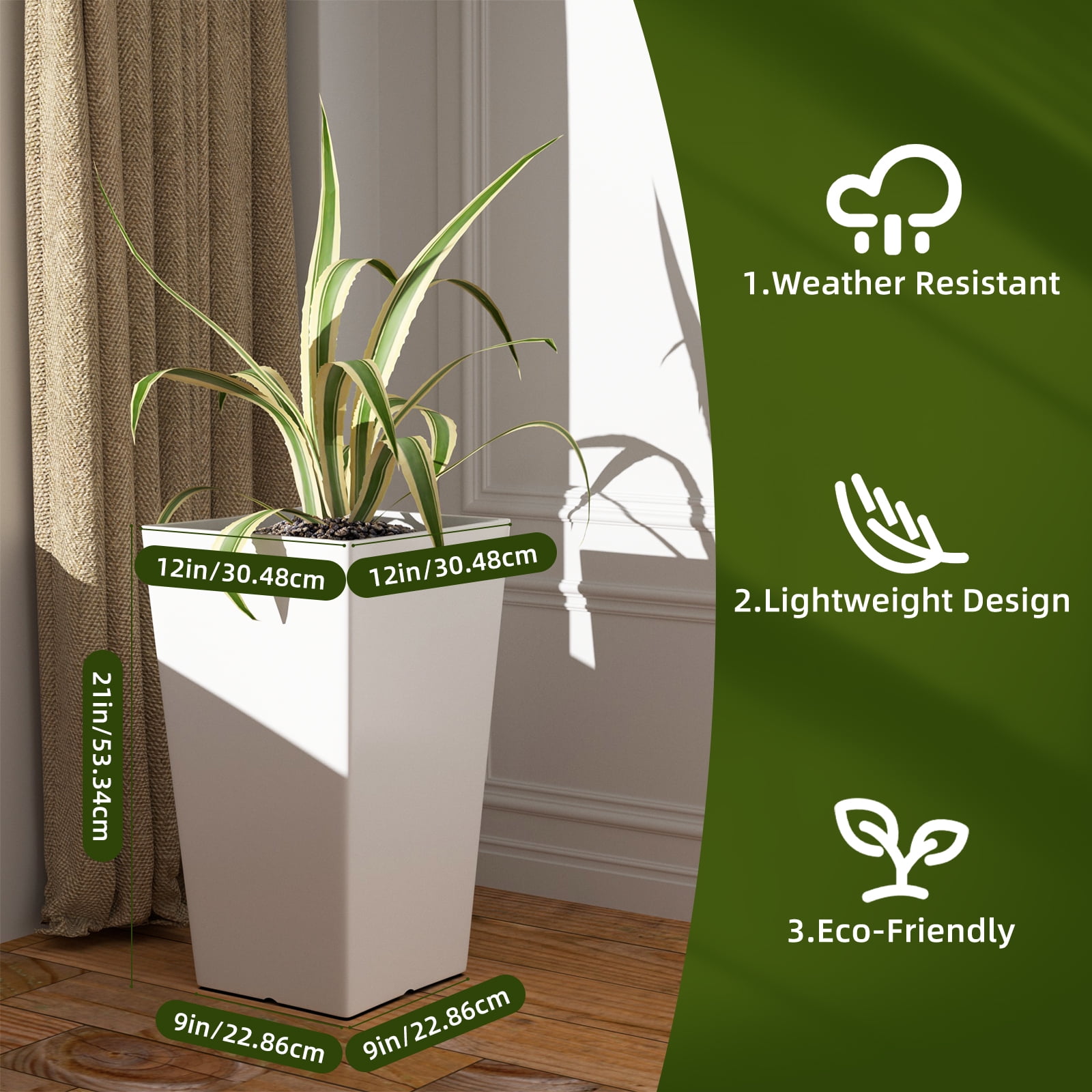 QCQHDU Large Planters for Outdoor Plants Flower Pots Set of 2,Tall Planters for Outdoor Plants,21 inch Outdoor Planters for Front Porch Planters（White）