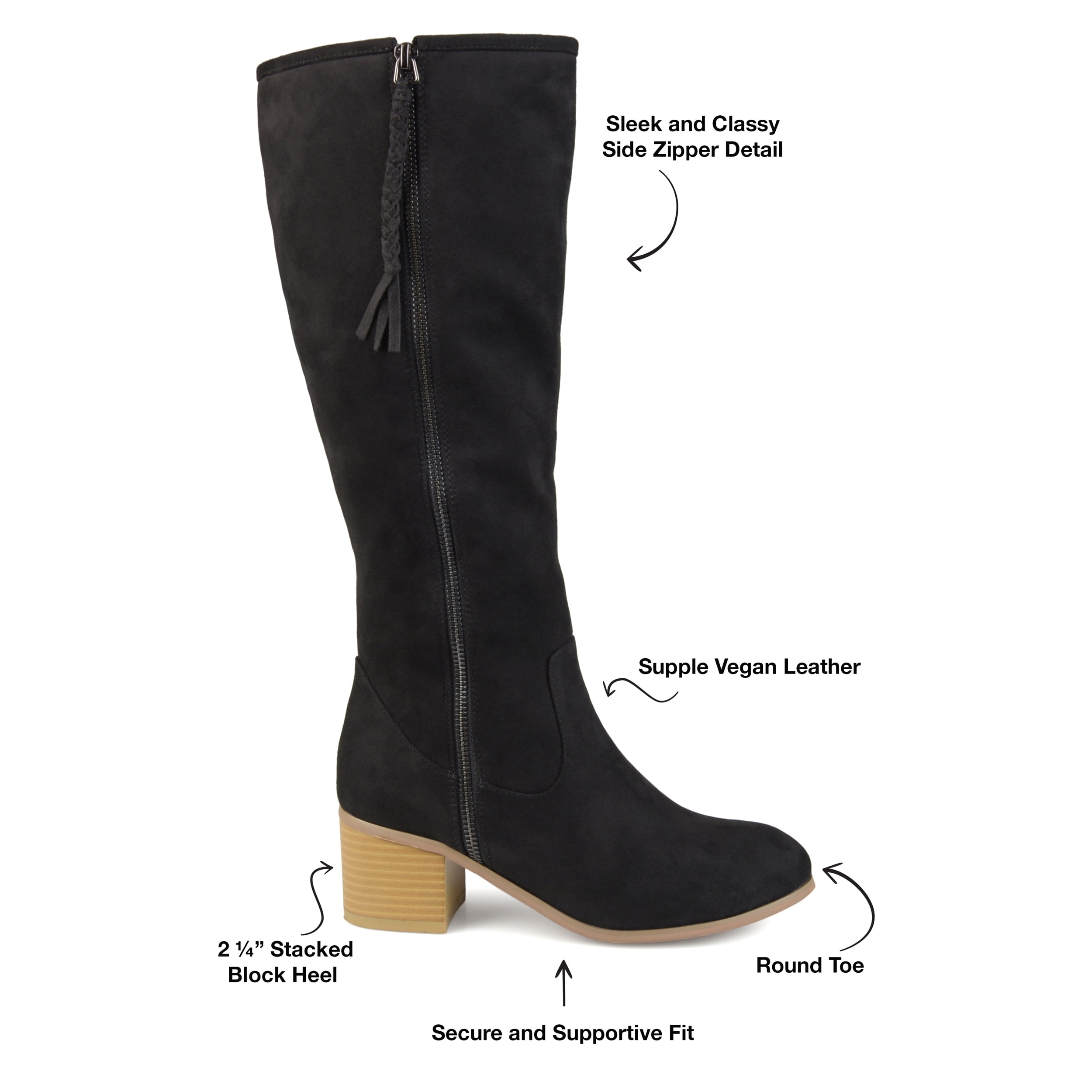 Journee Womens Sanora Wide Calf Stacked Heel Riding Boots