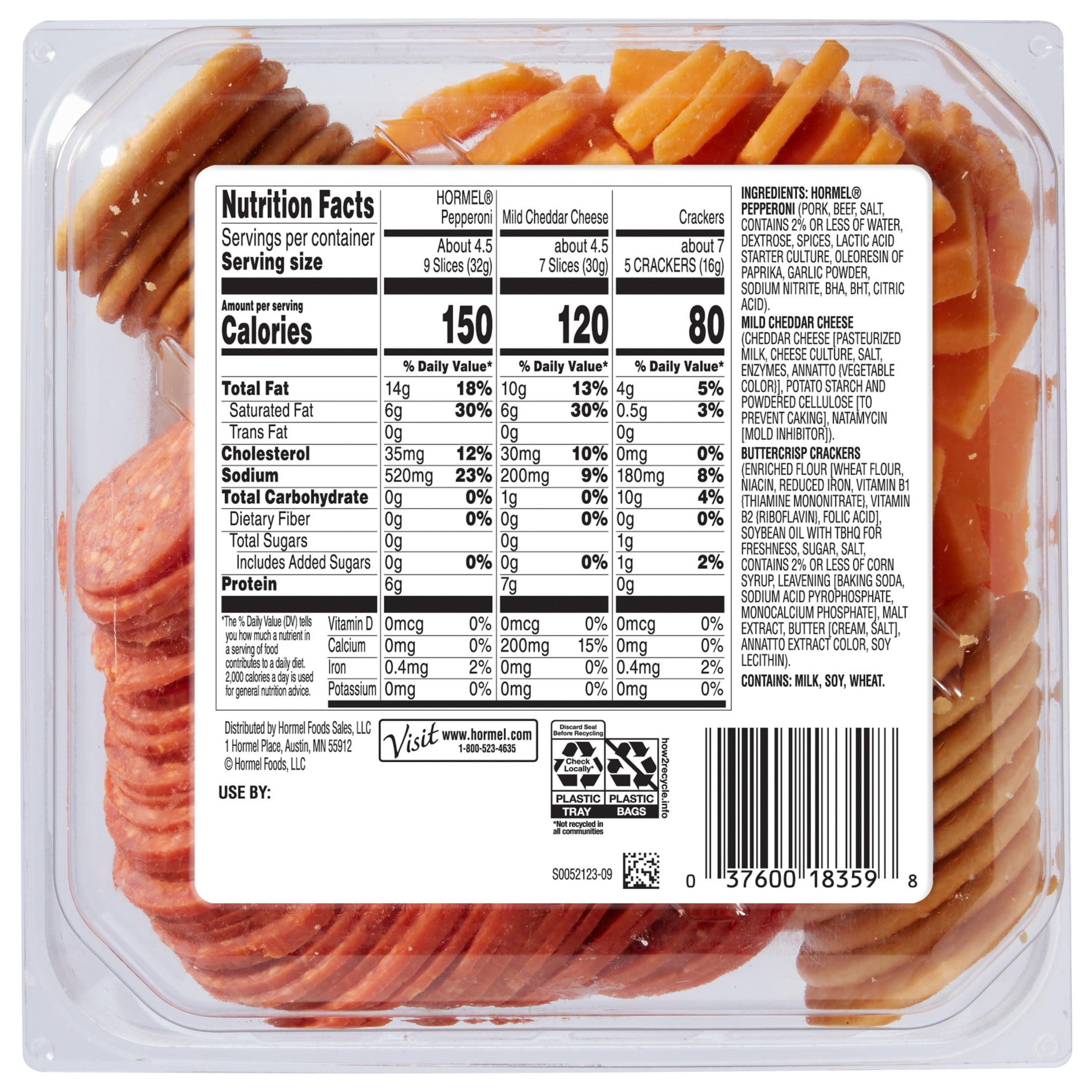 HORMEL GATHERINGS Pepperoni with Cheese and Crackers, Refrigerated, 14 oz Plastic Tray