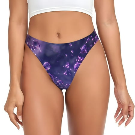 Qokaie Purple Bubble Abstract Art Printed Women s Cotton Thong Underwear  Sexy Breathable Panties G-string-Medium