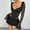 Black, variant on Women's Shapewear Top Shaping V Neck Lace Solid Color Long Sleeve Tops Tummy Control Slimming Shaper Black L