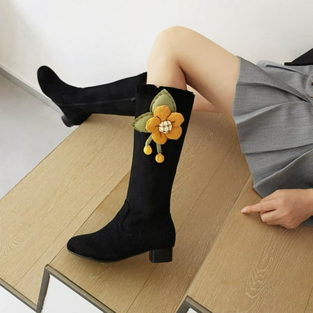 

Winter Boots for Women- Chunky Heel Lovely Christmas Gifts Mid-Heel Women s Mid Calf Boots Black 39