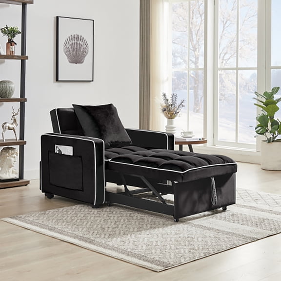 KEHOMY 3-in-1 Convertible Sleeper Sofa Bed Chair for Adults Pull Out Sofa Chair with Pillow and Convertible Backrest for Living Room,Black